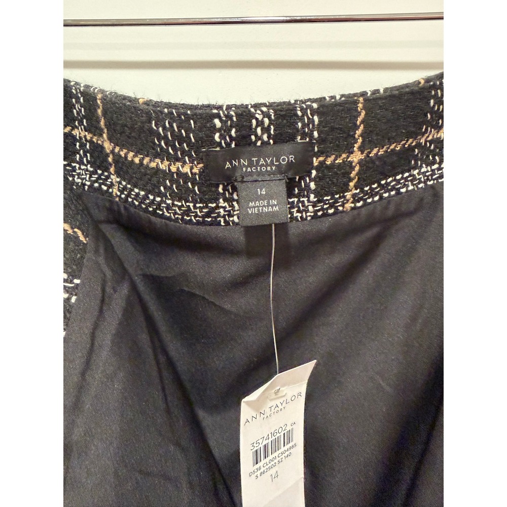 Ann Taylor Factory Plaid Tweed Midi Skirt Black Tan A-Line Lined Size 14 NWT - Picture 5 of 6